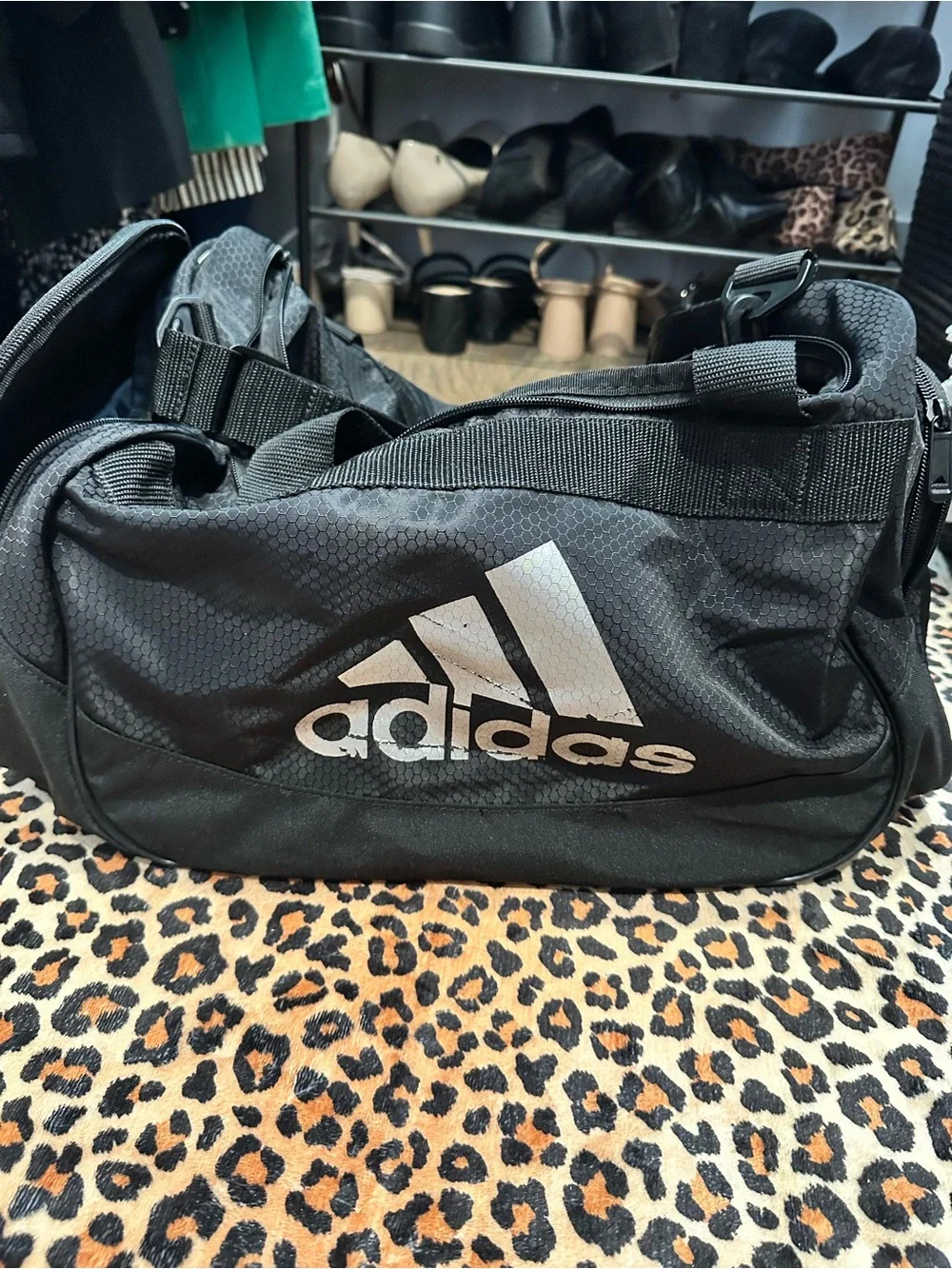 adidas Black Duffel with White Logo - Compact Sports Bag
